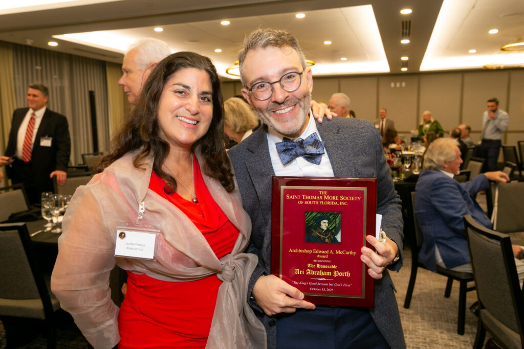 Jamie Finizio Bascombe, Esq. and the Arcbishop McCarthy Award recipient Hon associated with the Society
